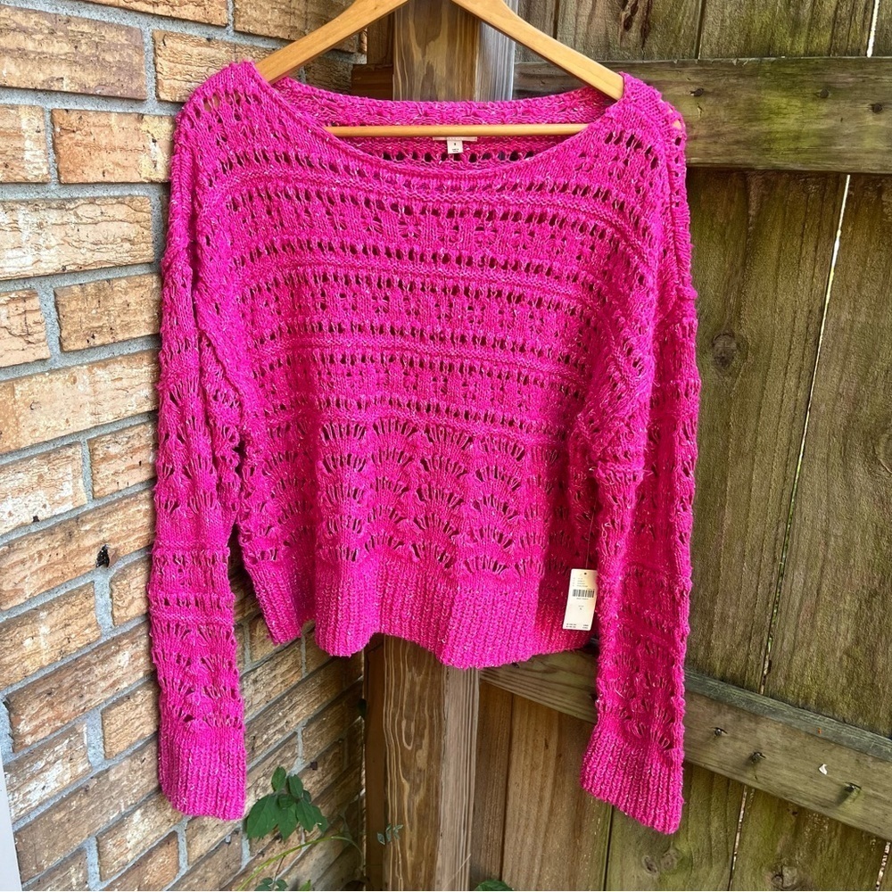 Pilcro Vibrant Pink Open-Knit Women's Sweater